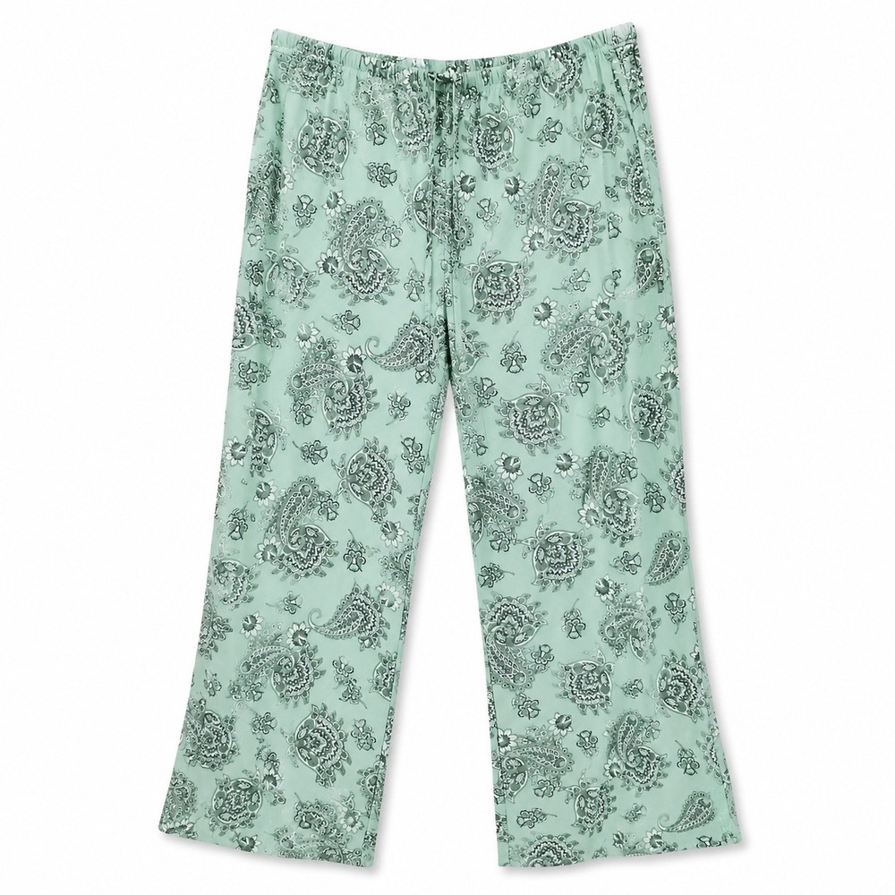FLORA NIKROOZ Pajama Pants Womens XXL Green Paisley Lace Trim Lounge Bottoms
